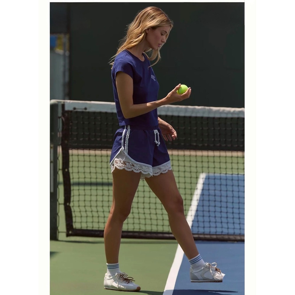 Daily Practice Navy Blue Tennis Graphic Short Sleeve Tee Cropped Small NWT New - Picture 4 of 9